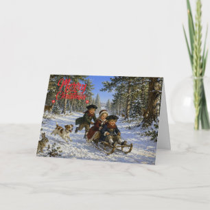 Christmas Sled Ride through the woods Holiday Card