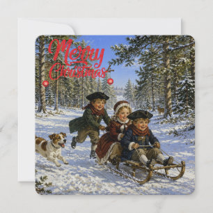 Christmas Sled Ride through the woods Holiday Card