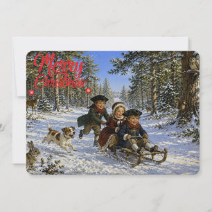 Christmas Sled Ride through the woods Holiday Card