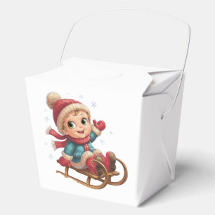 Christmas Sled Ride with Adorable Winter Child Favour Box