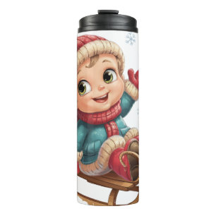 Christmas Sled Ride with Adorable Winter Child Thermal Tumbler