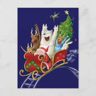 Christmas sledge funny digital drawing santa claus holiday postcard