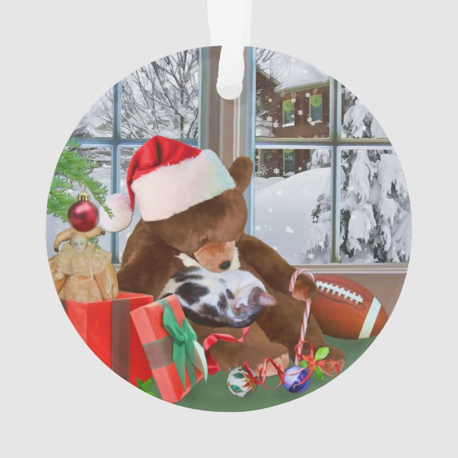 Christmas, Sleeping Cat, Teddy Bear Ornament (Back)
