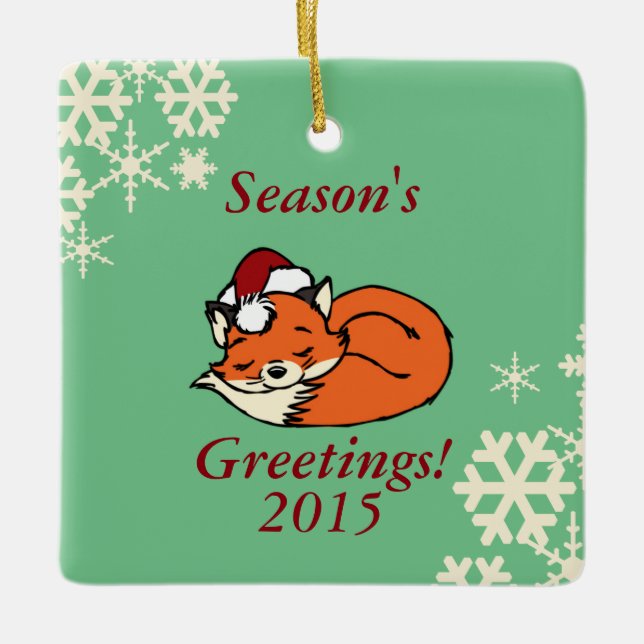 Christmas Sleeping Fox Ceramic Tree Decoration (Front)