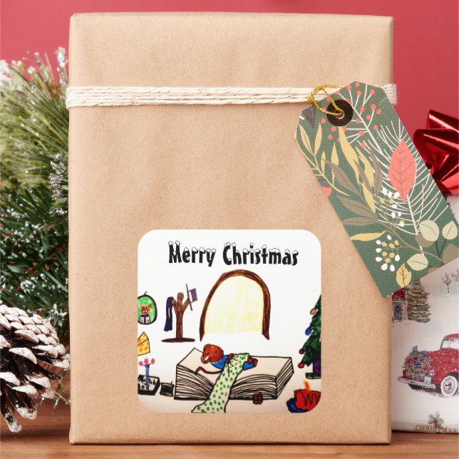 CHRISTMAS SLEEPING MOUSE   SQUARE STICKER (Holiday)