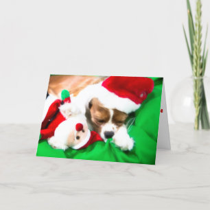 Christmas Sleeping Puppy With Santa Dog Toy Card
