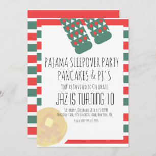 Christmas Sleepover Pyjamas Pancakes Birthday Invitation