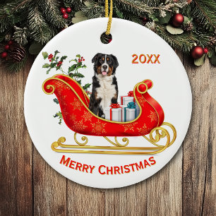 Christmas Sleigh Bernese Mountain Dog Ceramic Ornament