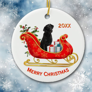 Christmas Sleigh Black Labrador Retriever Dog Ceramic Ornament