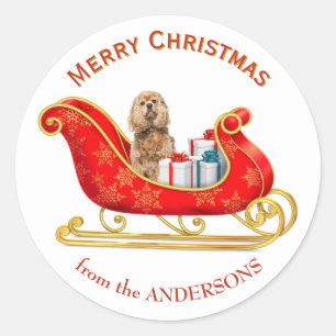 Christmas Sleigh Buff Cocker Spaniel Dog Classic Round Sticker