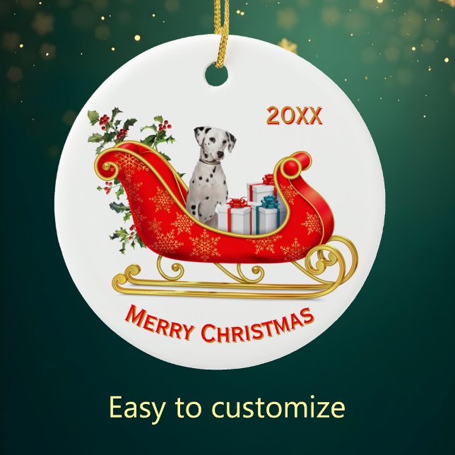 Christmas Sleigh Dalmatian Dog Ceramic Ornament (Creator Uploaded)