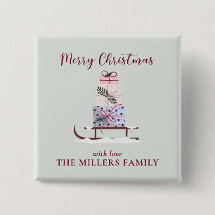 Christmas sleigh full of gifts, ligth green 15 cm square badge