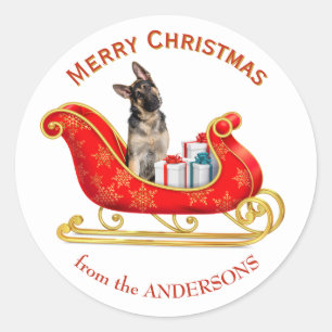 Christmas Sleigh German Shepherd Dog Classic Round Sticker