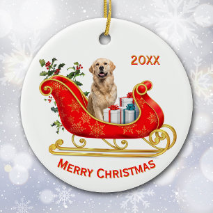Christmas Sleigh Golden Retriever Dog Ceramic Ornament