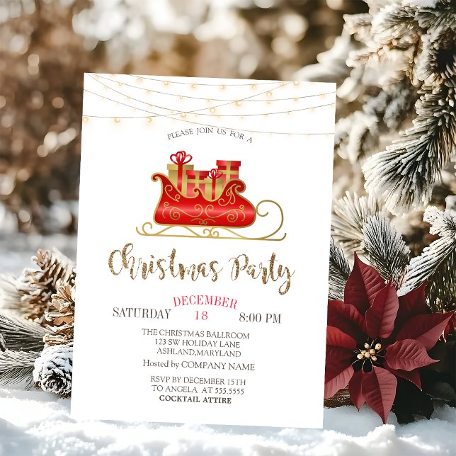 Christmas Sleigh, Lights Gold Christmas Company Invitation (Creator Uploaded)