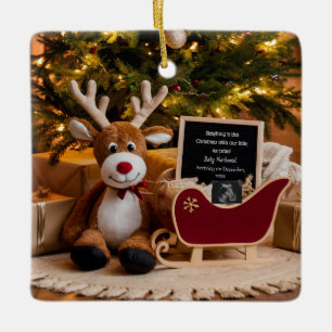 Christmas Sleigh Pregnancy Announcement Ceramic Ornament