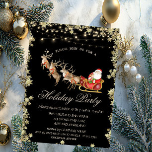 Christmas Sleigh Reindeers Santa Claus Stars  Invitation