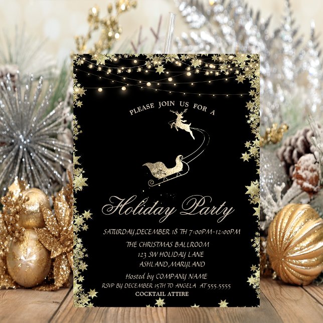 Christmas Sleigh Reindeers  Stars Holiday Invitation (Creator Uploaded)