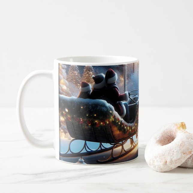 Christmas Sleigh Ride On a Snowy Night Coffee Mug (With Donut)