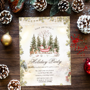 Christmas Sleigh Santa Claus Forest Holiday Invitation