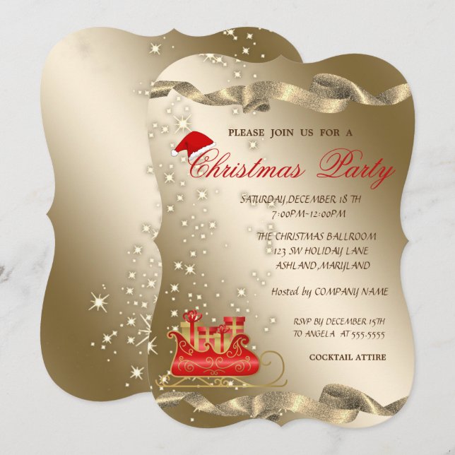 Christmas Sleigh,Santa Hat,Corporate Christmas Invitation (Front/Back)