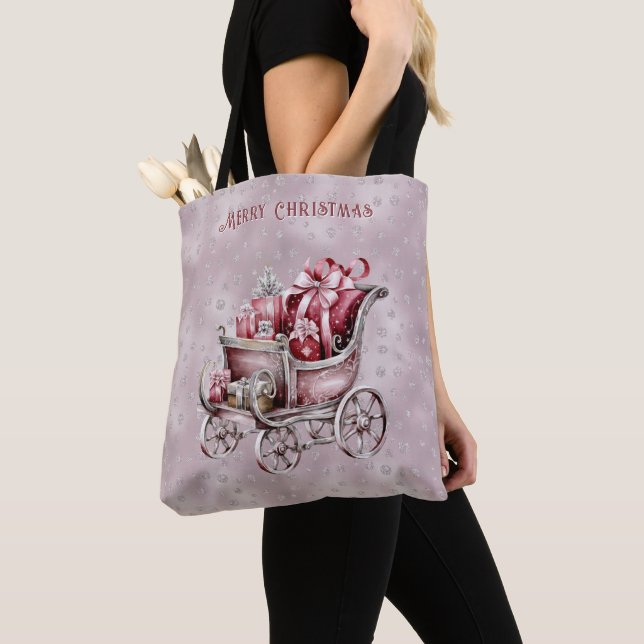 Christmas Sleigh With Gifts Holiday Tote Bag (Close Up)