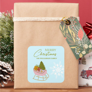 Christmas sleigh with gifts, tree Family Holiday Square Sticker