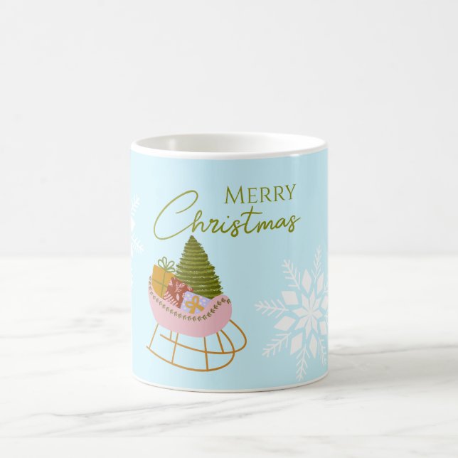 Christmas sleigh with gifts, tree Holiday Gift Coffee Mug (Center)