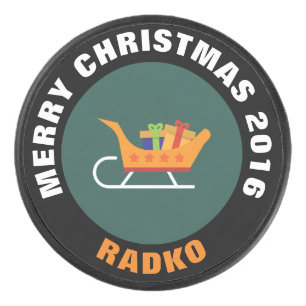 Christmas Sleigh with Packages Hockey Puck