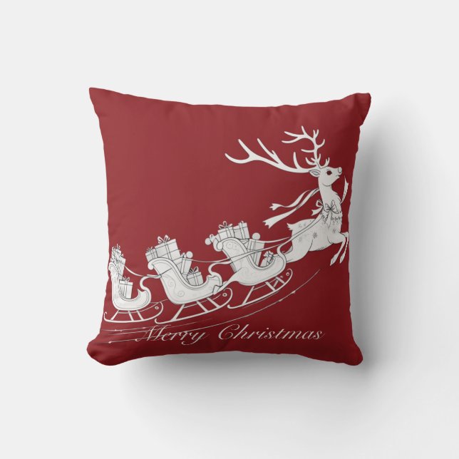Christmas Sleigh with Reindeer Cushion (Front)