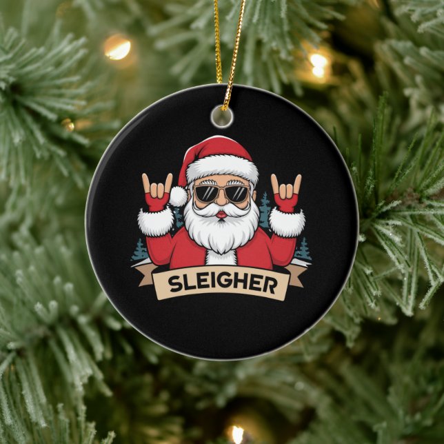 Christmas Sleigher Santa Rock Xmas Rocker  Ceramic Ornament (Tree)