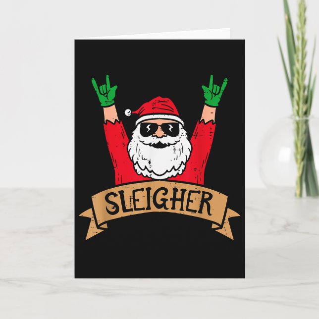 Christmas Sleigher Santa Rock Xmas Rocker Men Wome Card (Front)