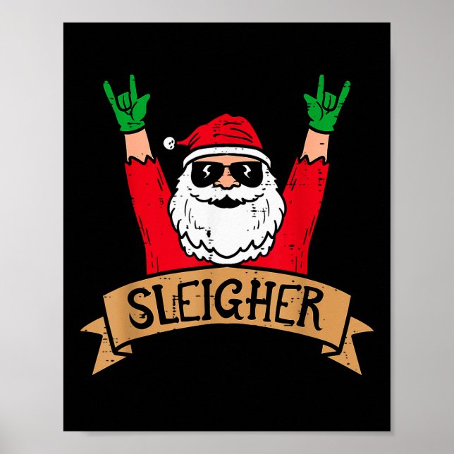 Christmas Sleigher Santa Rock Xmas Rocker Men Wome Poster (Front)