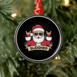 Christmas Sleigher Santa Rock Xmas Rocker  Metal Ornament