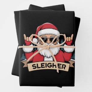 Christmas Sleigher Santa Rock Xmas Rocker  Wrapping Paper Sheet