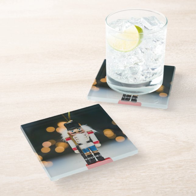 Christmas SlipperyJoe nutcracker figurine ornament Glass Coaster (Angled)