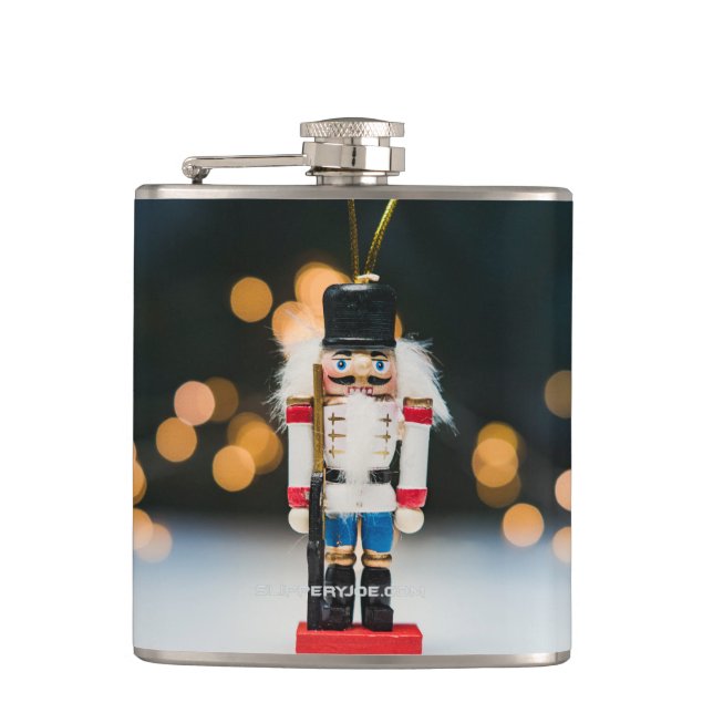 Christmas SlipperyJoe nutcracker figurine ornament Hip Flask (Front)