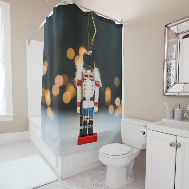 Christmas SlipperyJoe nutcracker figurine ornament Shower Curtain (In Situ)