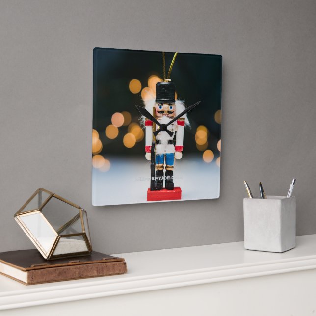Christmas SlipperyJoe nutcracker figurine ornament Square Wall Clock (Office)