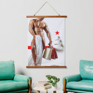 Christmas SlipperyJoe presents sexy red star holid Hanging Tapestry