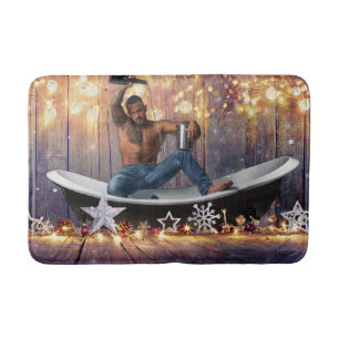 Christmas SlipperyJoe silver gold stars lights wet Bath Mat