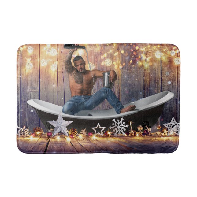 Christmas SlipperyJoe silver gold stars lights wet Bath Mat (Front)