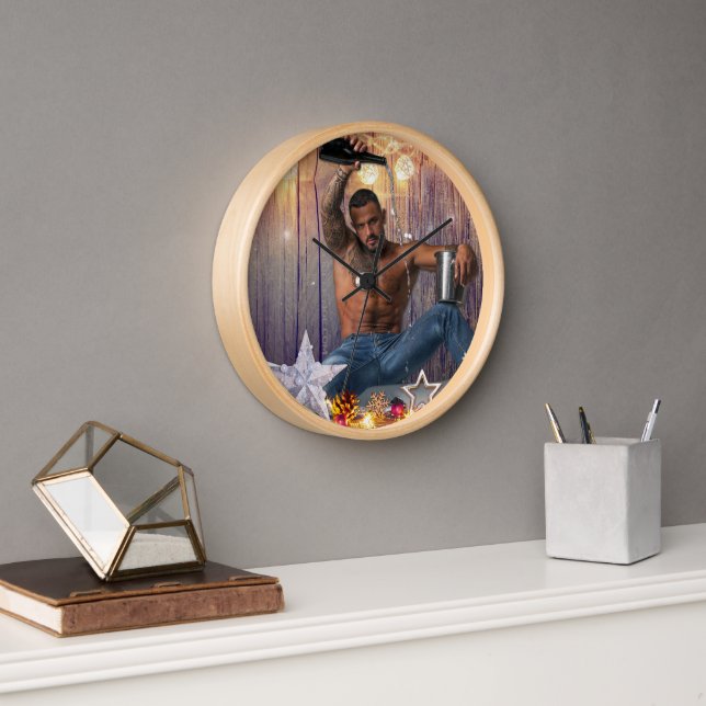 Christmas SlipperyJoe silver gold stars lights wet Clock (Office)