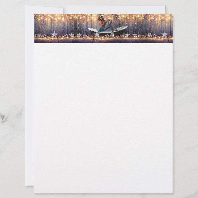 Christmas SlipperyJoe silver gold stars lights wet Custom Letterhead (Front)