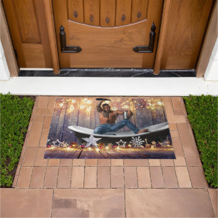 Christmas SlipperyJoe silver gold stars lights wet Doormat