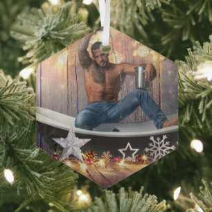 Christmas SlipperyJoe silver gold stars lights wet Glass Tree Decoration