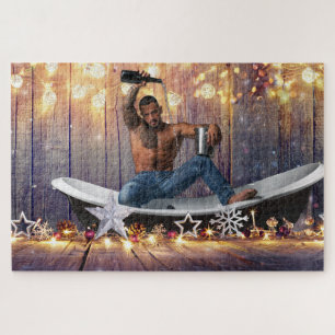Christmas SlipperyJoe silver gold stars lights wet Jigsaw Puzzle