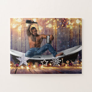 Christmas SlipperyJoe silver gold stars lights wet Jigsaw Puzzle