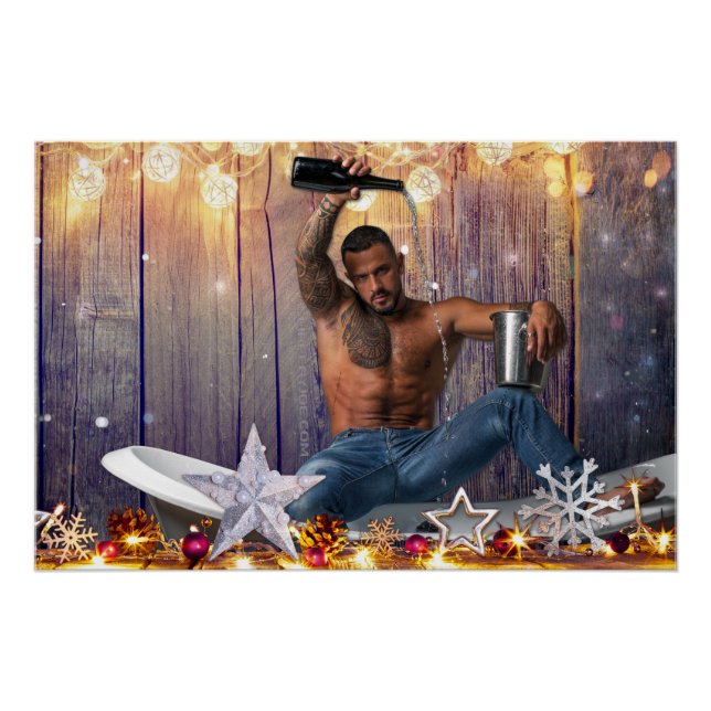 Christmas SlipperyJoe silver gold stars lights wet Poster (Front)