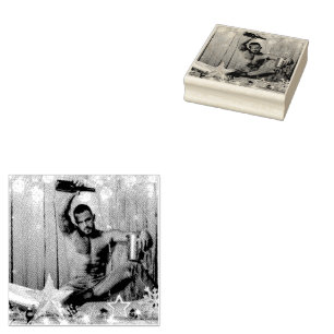 Christmas SlipperyJoe silver gold stars lights wet Rubber Stamp